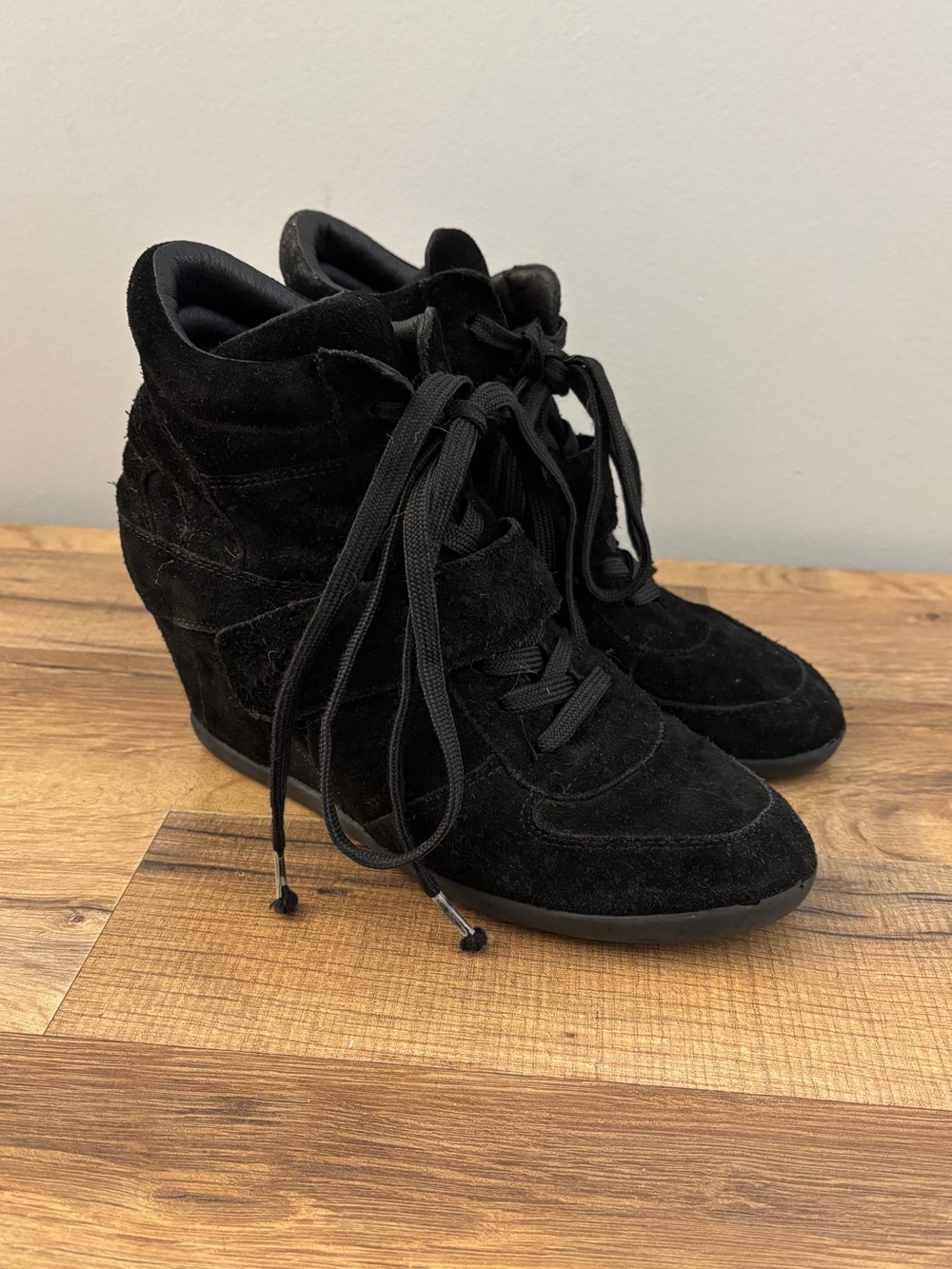 Ash Bowie Wedge Lace Up Suede Sneaker Black Women’s